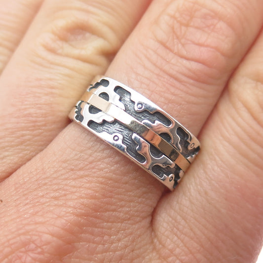 SUNDANCER 14K Gold 925 Sterling Silver Vintage Southwestern Band Ring Size 8.25