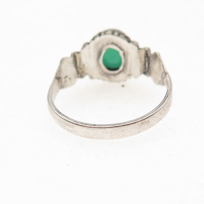 925 Sterling Silver Vintage Real Green Onyx Oxidized Ring Size 8