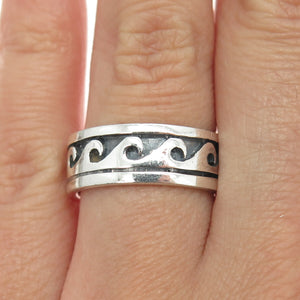 925 Sterling Silver Vintage Water Pattern Band Ring Size 7.75