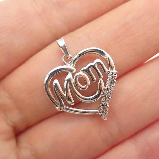 RICHLINE 925 Sterling Silver 2-Tone Real Diamond Mom Heart Mini Charm Pendant