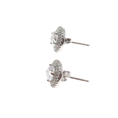 925 Sterling Silver Round-Cut C Z Stud Earrings