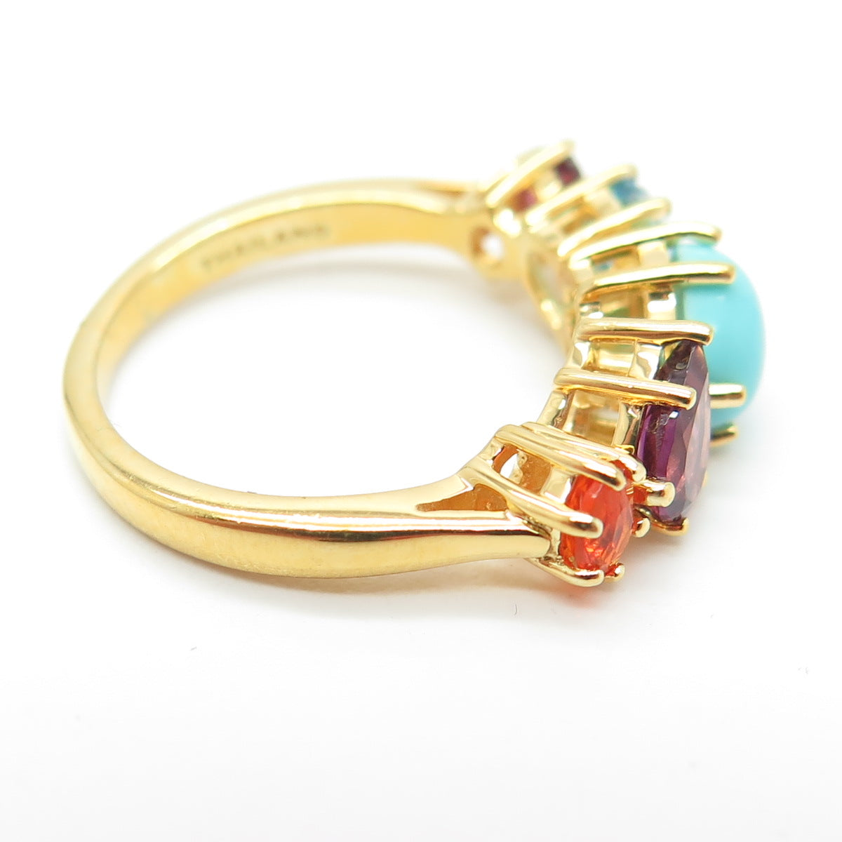 925 Sterling Silver Gold Plated Real Turquoise Amethyst Topaz & Opal Ring Size 6