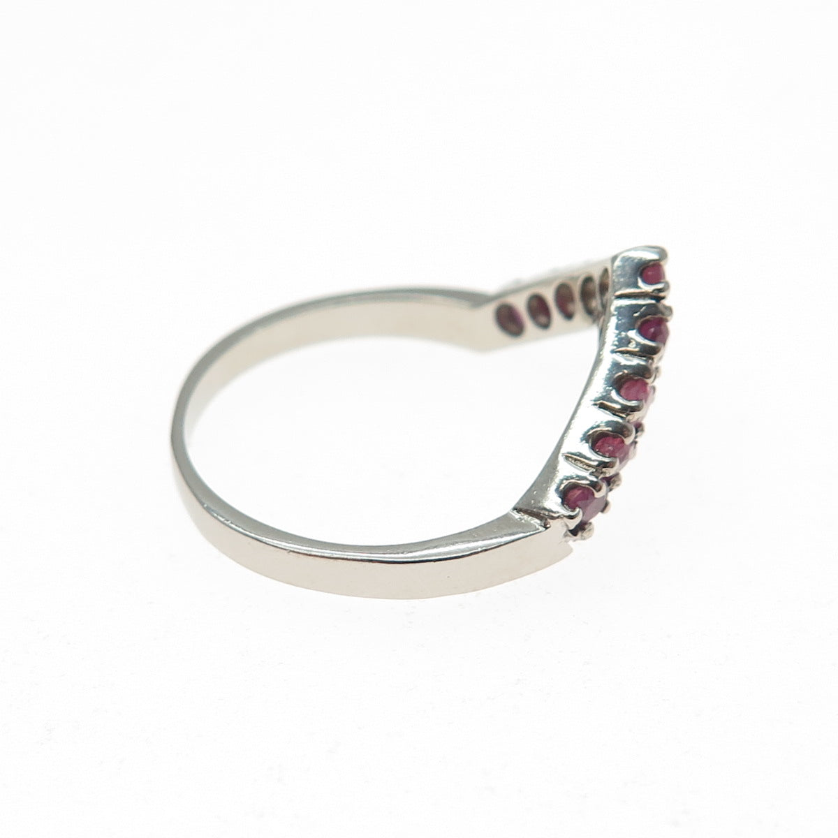 925 Sterling Silver Vintage Real Round-Cut Ruby V-Shape Ring Size 8