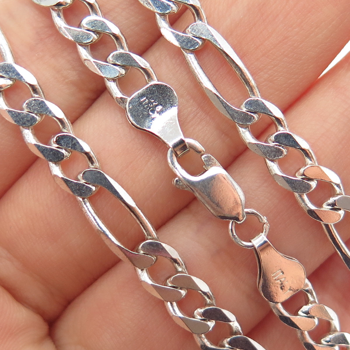 925 Sterling Silver Vintage Italy Figaro Chain Necklace 20"