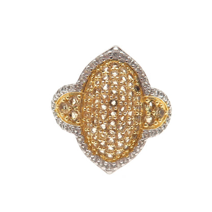 925 Sterling Silver 2-Tone Real Round-Cut Citrine & White Topaz Ring Size 5.75