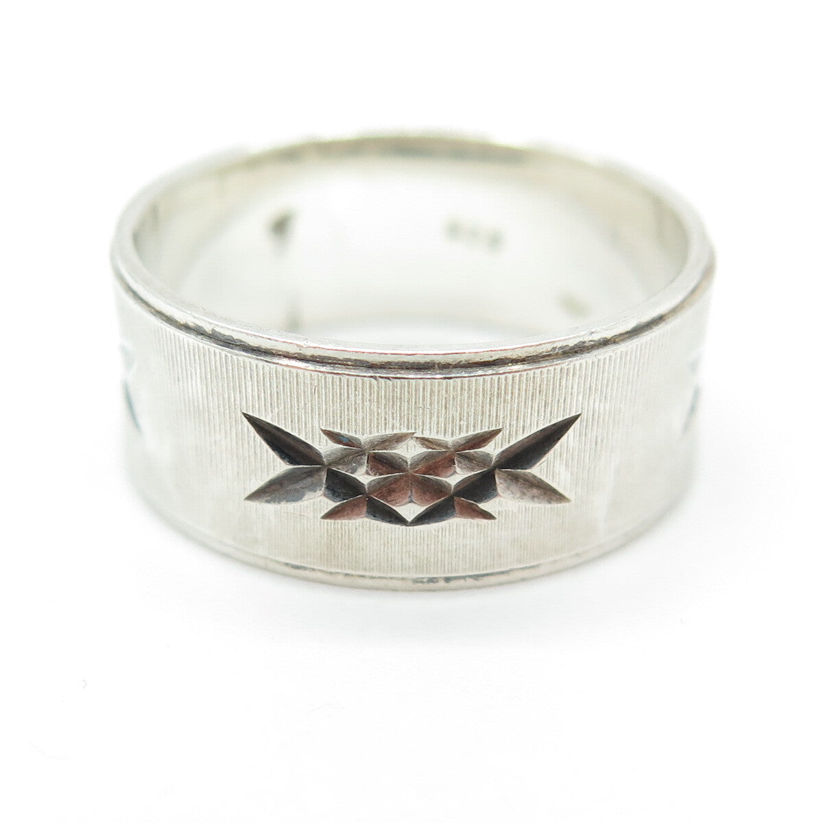 925 Sterling Silver Vintage Diamond-Cut "X" Shape Band Ring Size 8.5