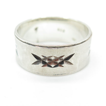 925 Sterling Silver Vintage Diamond-Cut "X" Shape Band Ring Size 8.5