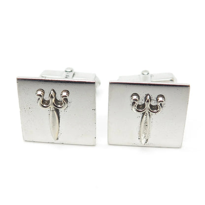 925 Sterling Silver Vintage Swank Trident Cufflinks