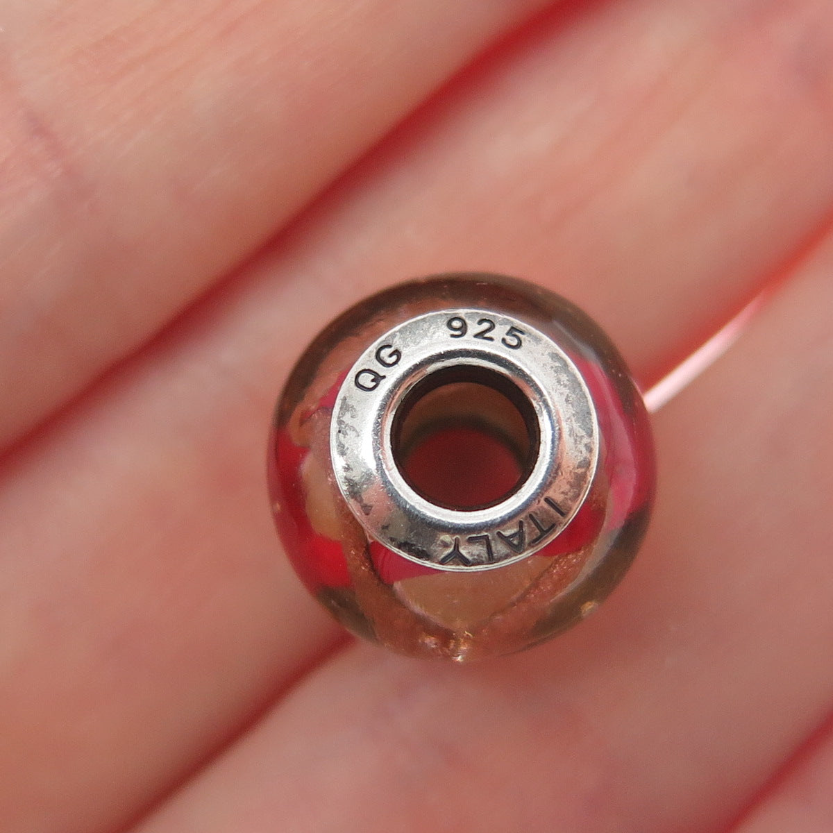 925 Sterling Silver QG Italy Multi-Color Murano Glass Bead Charm
