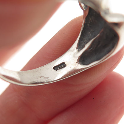 925 Sterling Silver Vintage Modernist Ribbed Bypass Oxidized Ring Size 9.25