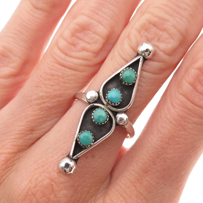 Old Pawn 925 Sterling Silver Vintage Turquoise Snake Eye Tribal Ring Size 6.75