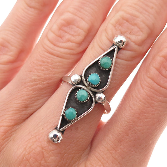 Old Pawn 925 Sterling Silver Vintage Turquoise Snake Eye Tribal Ring Size 6.75