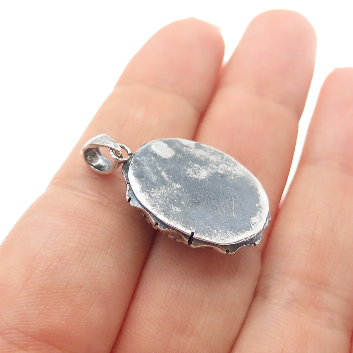 925 Sterling Silver Vintage Real Black Onyx Oxidized Charm Pendant