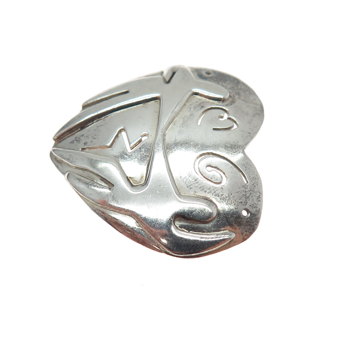 FAR FETCHED 925 Sterling Silver Vintage Modernist Star Heart Pin Brooch
