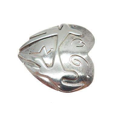 FAR FETCHED 925 Sterling Silver Vintage Modernist Star Heart Pin Brooch