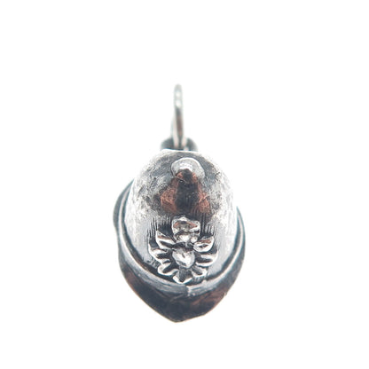 925 Sterling Silver Vintage Firefighter Helmet Oxidized Minimalist 3D Pendant
