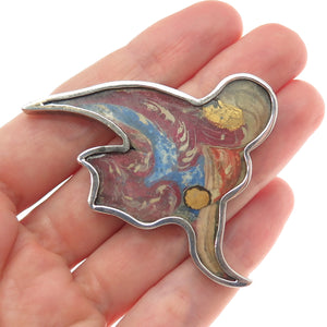 800 Silver Gold Plated Antique Art Deco Enamel Abstract Bird Pin Brooch