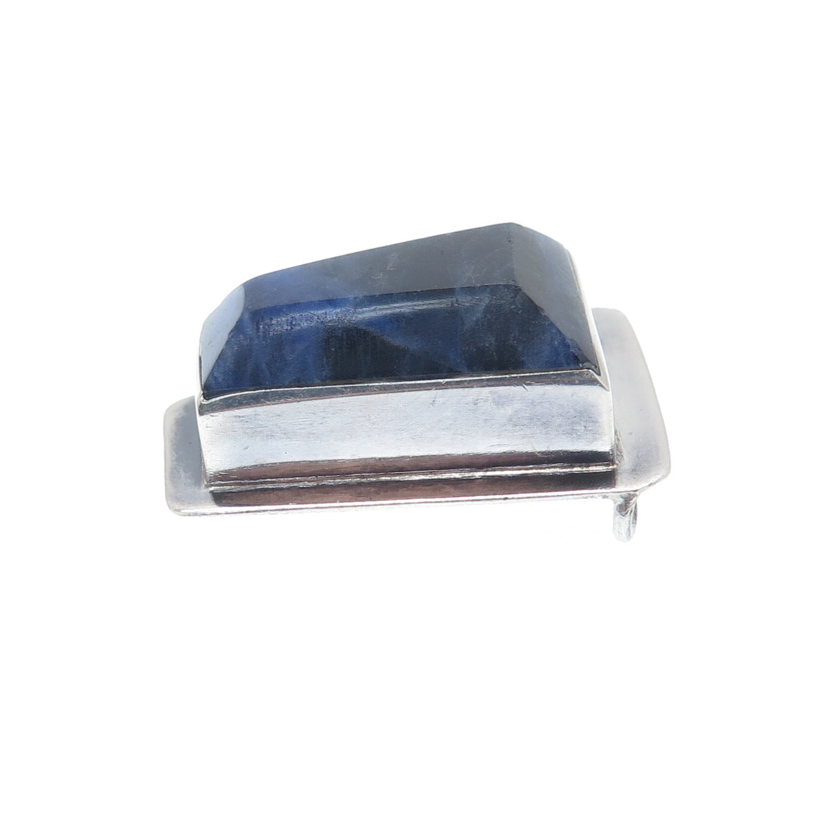 925 Sterling Silver Vintage Real Sodalite Modernist Slide Pendant