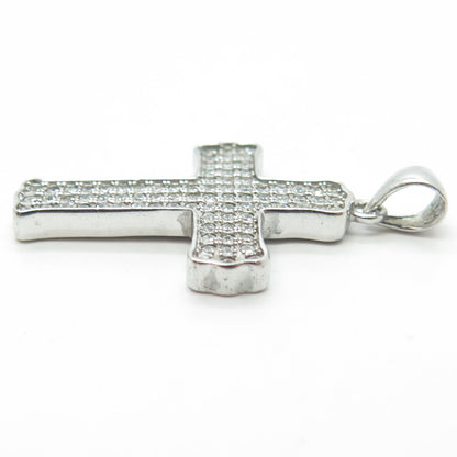 925 Sterling Silver White C Z Cluster Cross Pendant