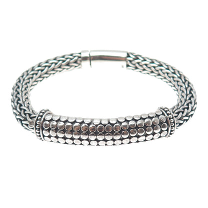 925 Sterling Silver Vintage Dotted Wheat Link Oxidized Heavy 79.5g Bracelet 7.5"