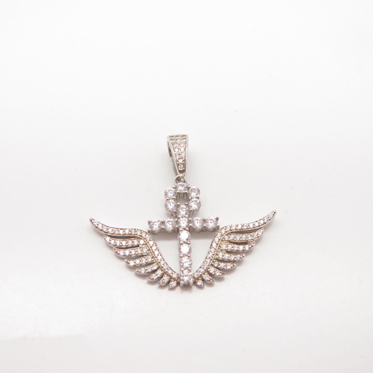 925 Sterling Silver C Z Cross Wings Pendant