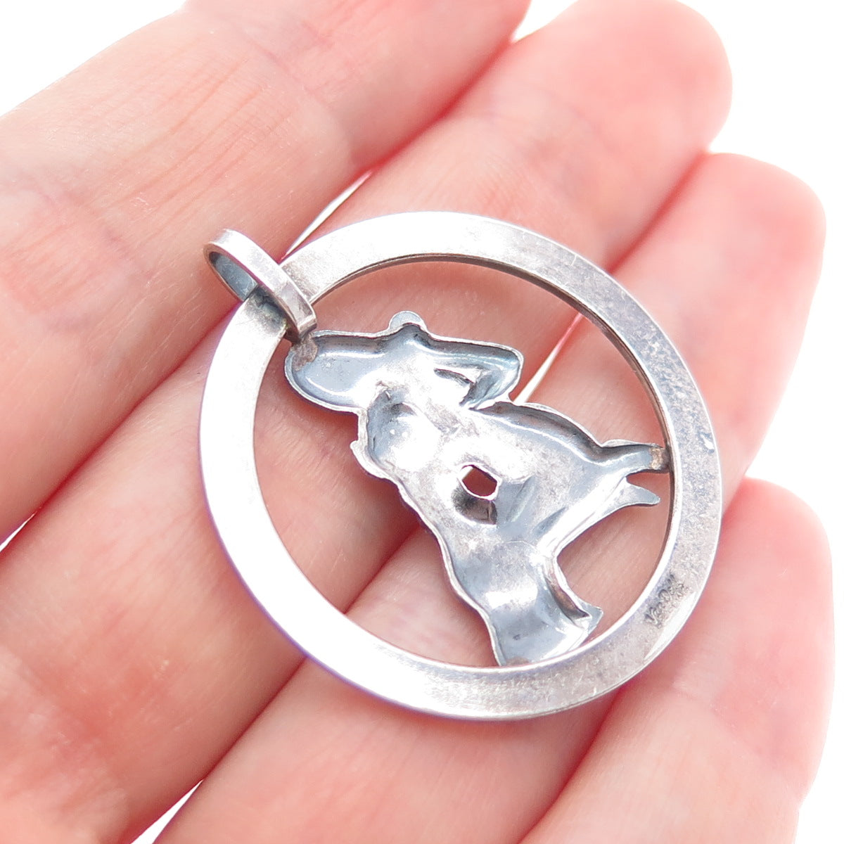 VAN DELL 925 Sterling Silver Vintage Aquarius Zodiac Sign Oxidized Charm Pendant