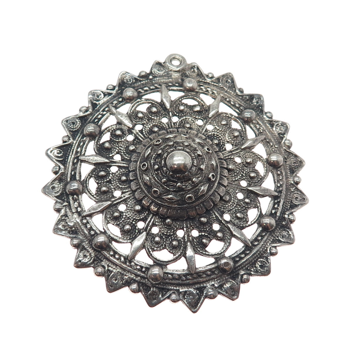 800 Silver Antique Bohemian Filigree Shield Oxidized Pendant