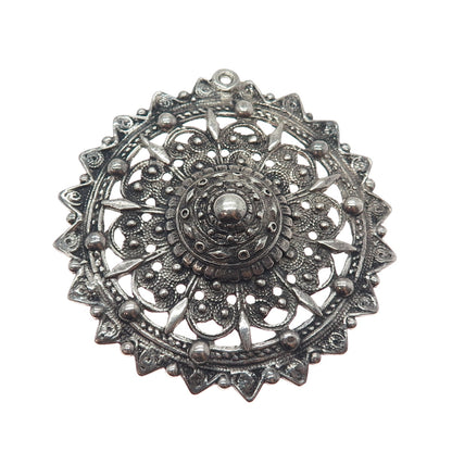 800 Silver Antique Bohemian Filigree Shield Oxidized Pendant