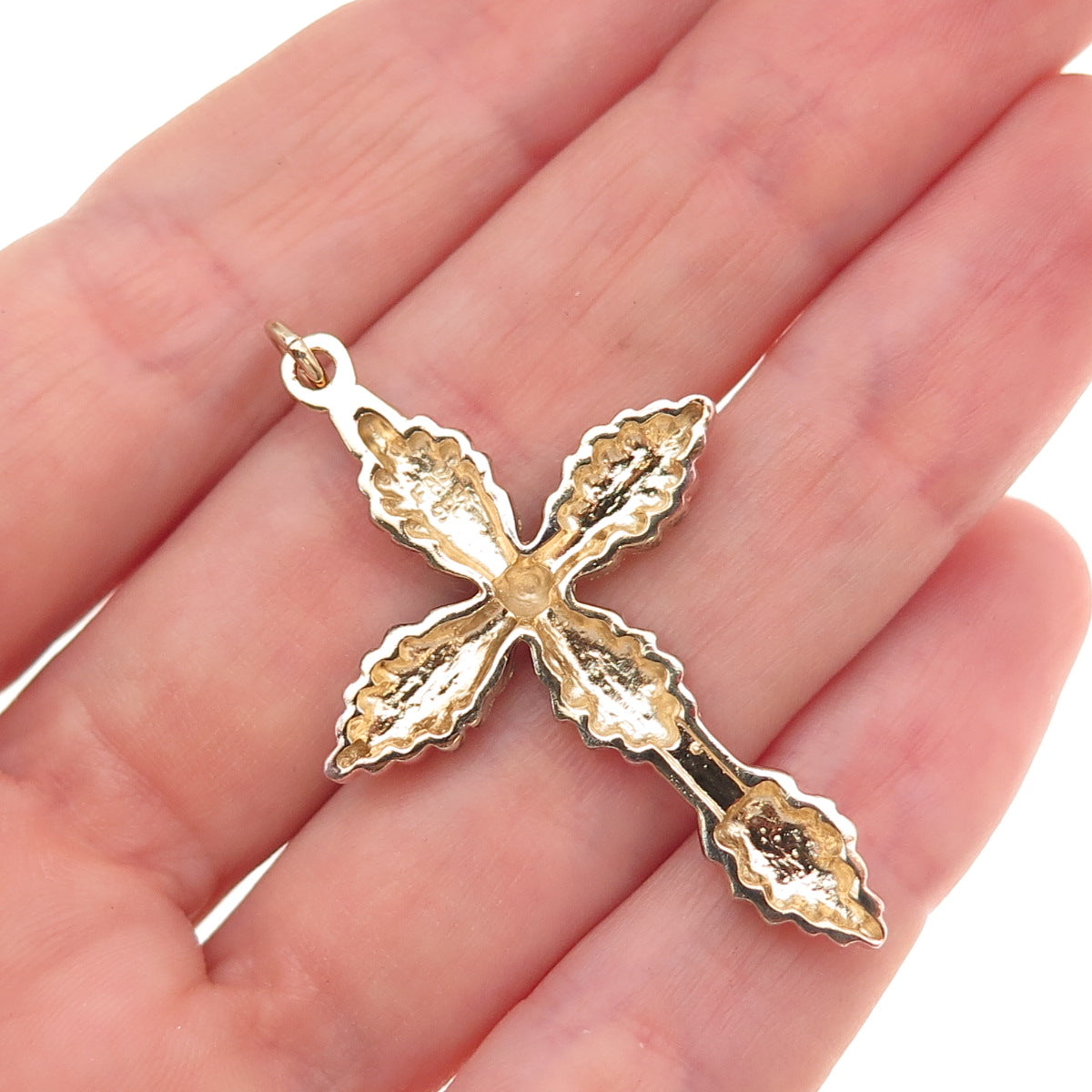 925 Sterling Silver Rose & Yellow Gold Plated Vintage Floral Cross Pendant