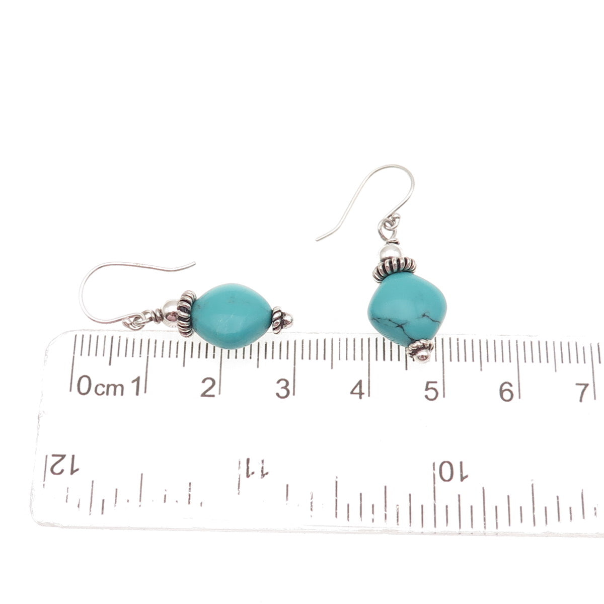 925 Sterling Silver Vintage Real Tyrone Turquoise Cannetille Dangle Earrings