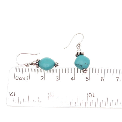 925 Sterling Silver Vintage Real Tyrone Turquoise Cannetille Dangle Earrings