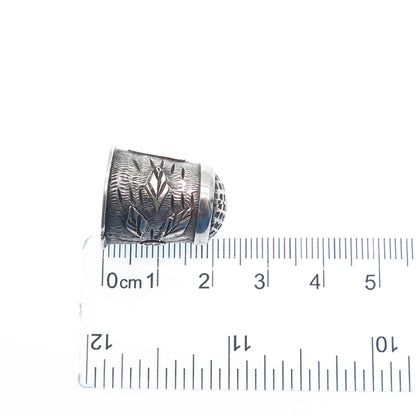 925 Sterling Silver Antique Mexico Floral Oxidized Sewing Thimble