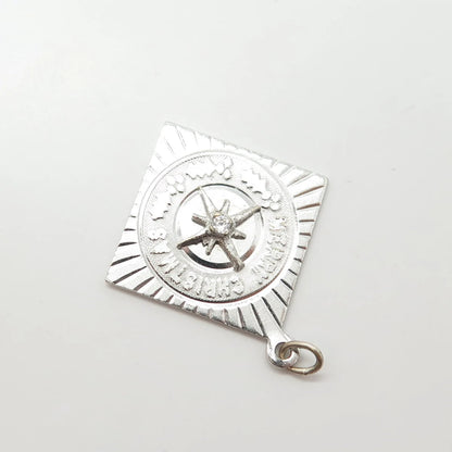 925 Sterling Silver Vintage C Z "Merry Christmas" Charm Pendant