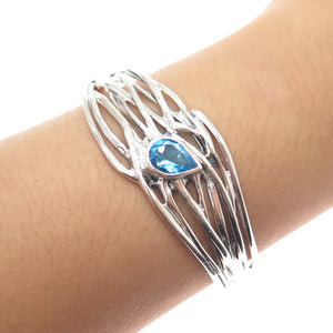 HAGIT GORALI 925 Sterling Vintage Blue Topaz Modernist Adjustable Bracelet 6"
