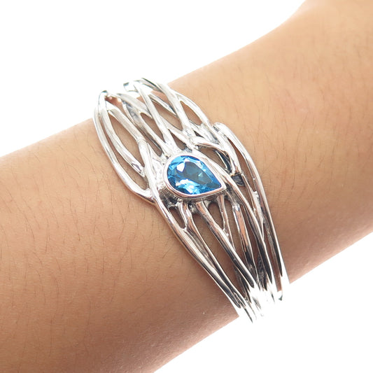 HAGIT GORALI 925 Sterling Vintage Blue Topaz Modernist Adjustable Bracelet 6"