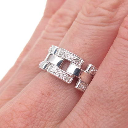 925 Sterling Silver Real Round-Cut Diamond Chain Link Ring Size 8