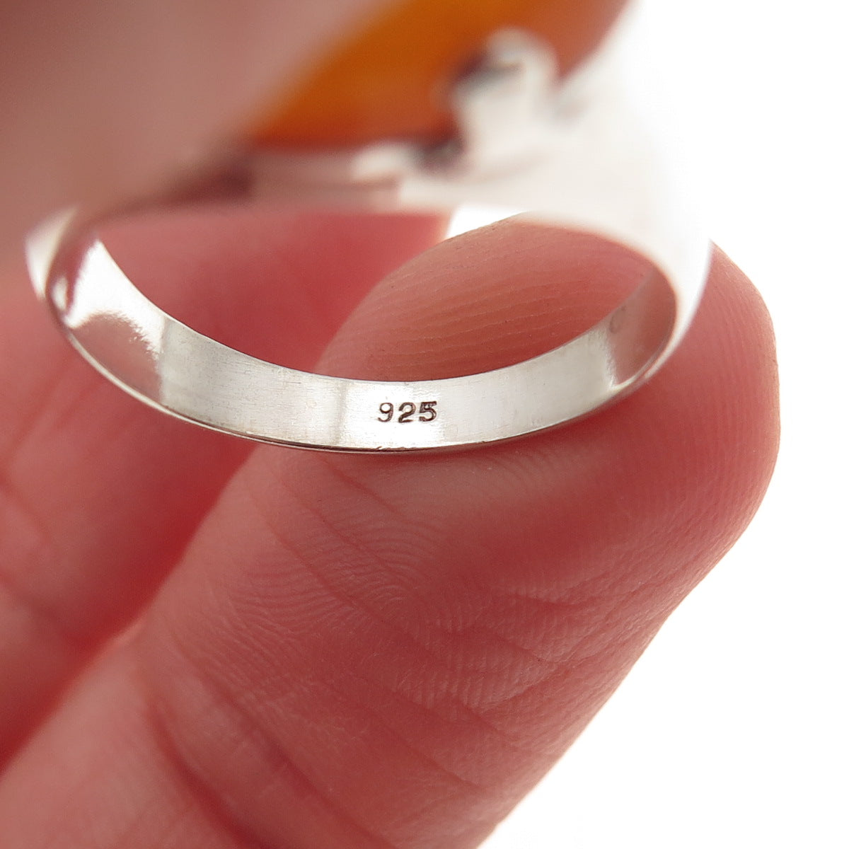 925 Sterling Silver Vintage Real Amber Modernist Ring Size 7.25