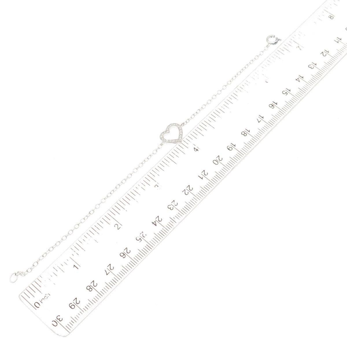 925 Sterling Silver Round-Cut C Z Heart Cable Link Bracelet 6.75"