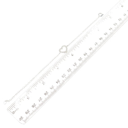 925 Sterling Silver Round-Cut C Z Heart Cable Link Bracelet 6.75"