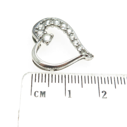 925 Sterling Silver Real White Topaz Gemstone Open Heart Slide Pendant