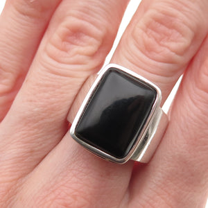 925 Sterling Silver Vintage Real Black Onyx Oxidized Ring Size 8.75