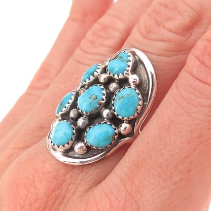 Les Hill Navajo Old Pawn Sterling Silver Vintage Turquoise Tribal Ring Size 9