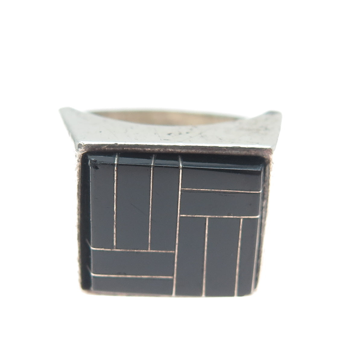 CECILIA TONO 925 Sterling Silver Vintage Mexico Real Black Onyx Ring Size 8.75