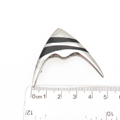 Meka 925 Sterling Silver Vintage Denmark Enamel Modernist Fish Pin Brooch