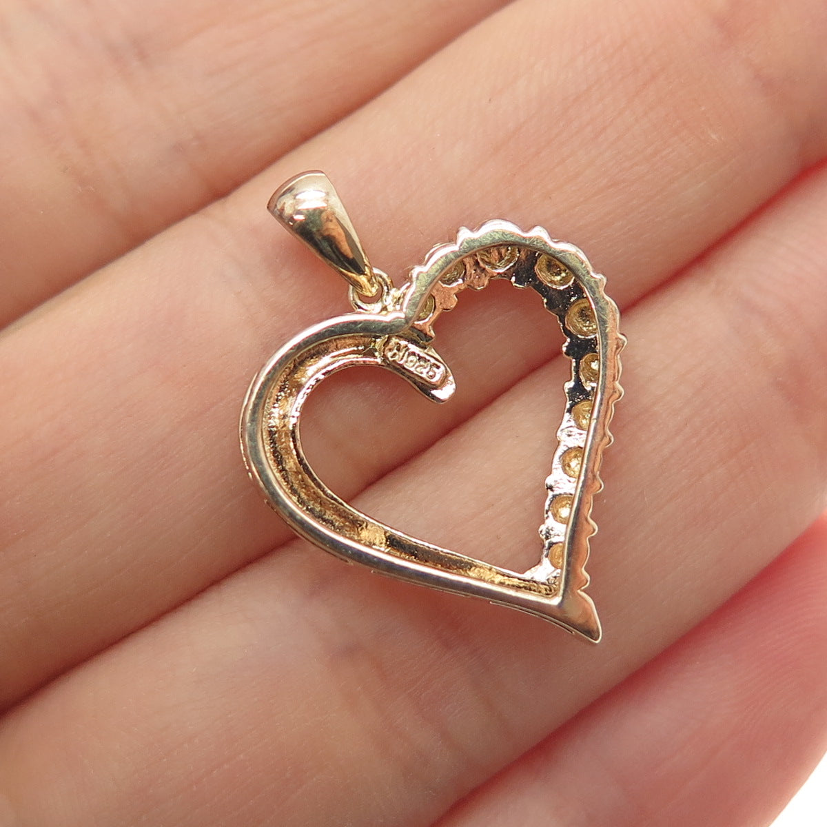 JH YOUNG 925 Sterling Silver 2-Tone Real Diamond Accent Heart Charm Pendant