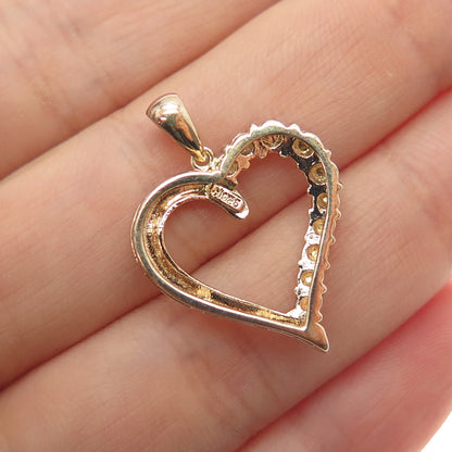JH YOUNG 925 Sterling Silver 2-Tone Real Diamond Accent Heart Charm Pendant