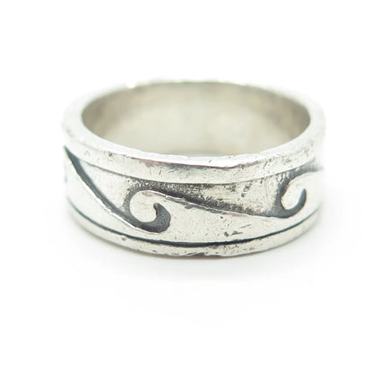 925 Sterling Silver Vintage Sea Waves Band Ring Size 6.25
