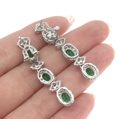 925 Sterling Silver Oval-Cut Nano Emerald & Round C Z Omega Back Earrings