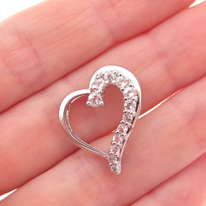 925 Sterling Silver Real Round-Cut White Topaz Heart Mini Slide Charm Pendant