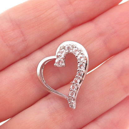 925 Sterling Silver Real Round-Cut White Topaz Heart Mini Slide Charm Pendant